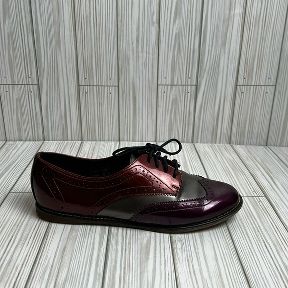 Dr. Martens Shoes - Dr Martens Women’s Polina Patent Leather Wingtip Red/Purple Lace Up Oxford Sz 6